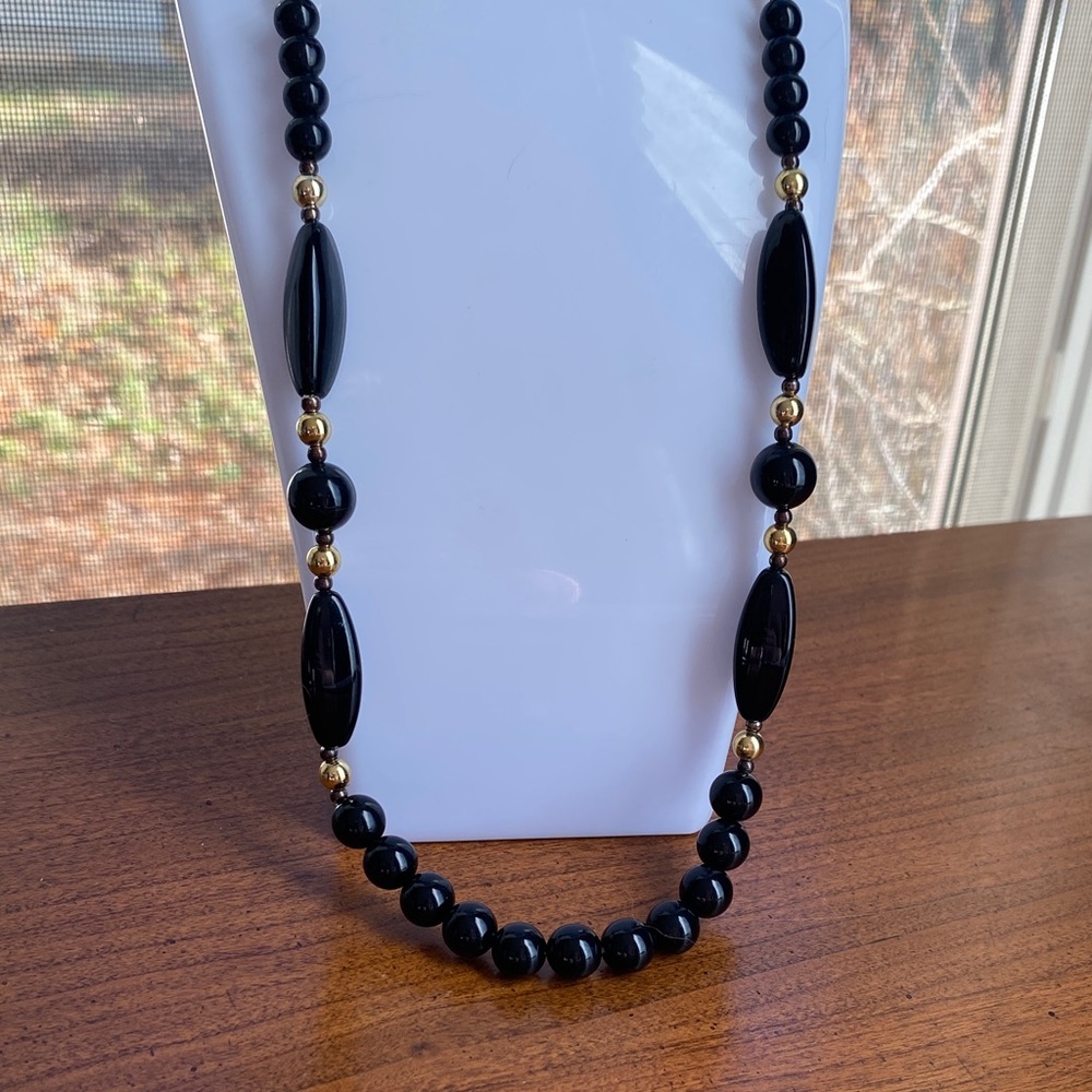 Vintage acrylic Black and Gold Beaded Necklace